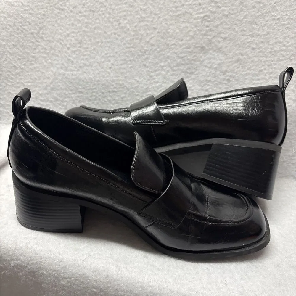 Abercrombie & Fitch Black Block Heeled Loafer Faux Leather Women’s Size 7 Y2K